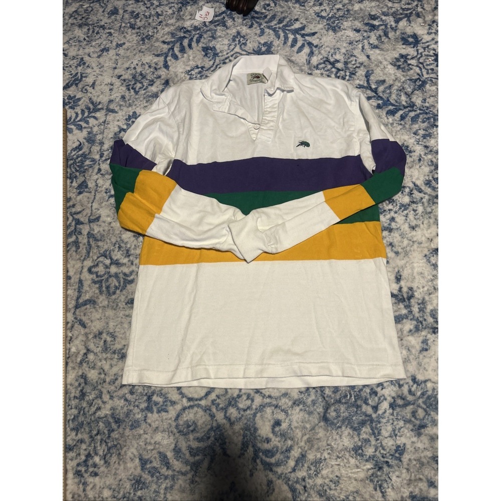 Vintage Perlis Rugby Polo Shirt Men's Size XS Long Sleeve Mardi Gras White
